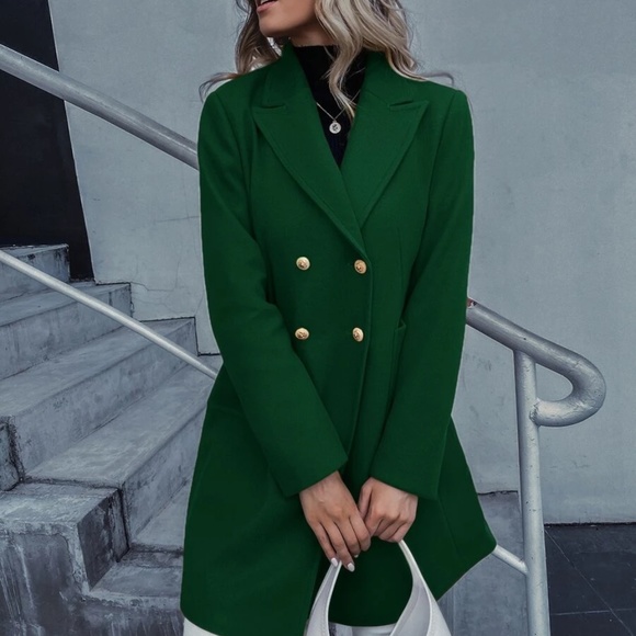 Classic button double breast trench pea coat Jacket - Picture 9 of 10